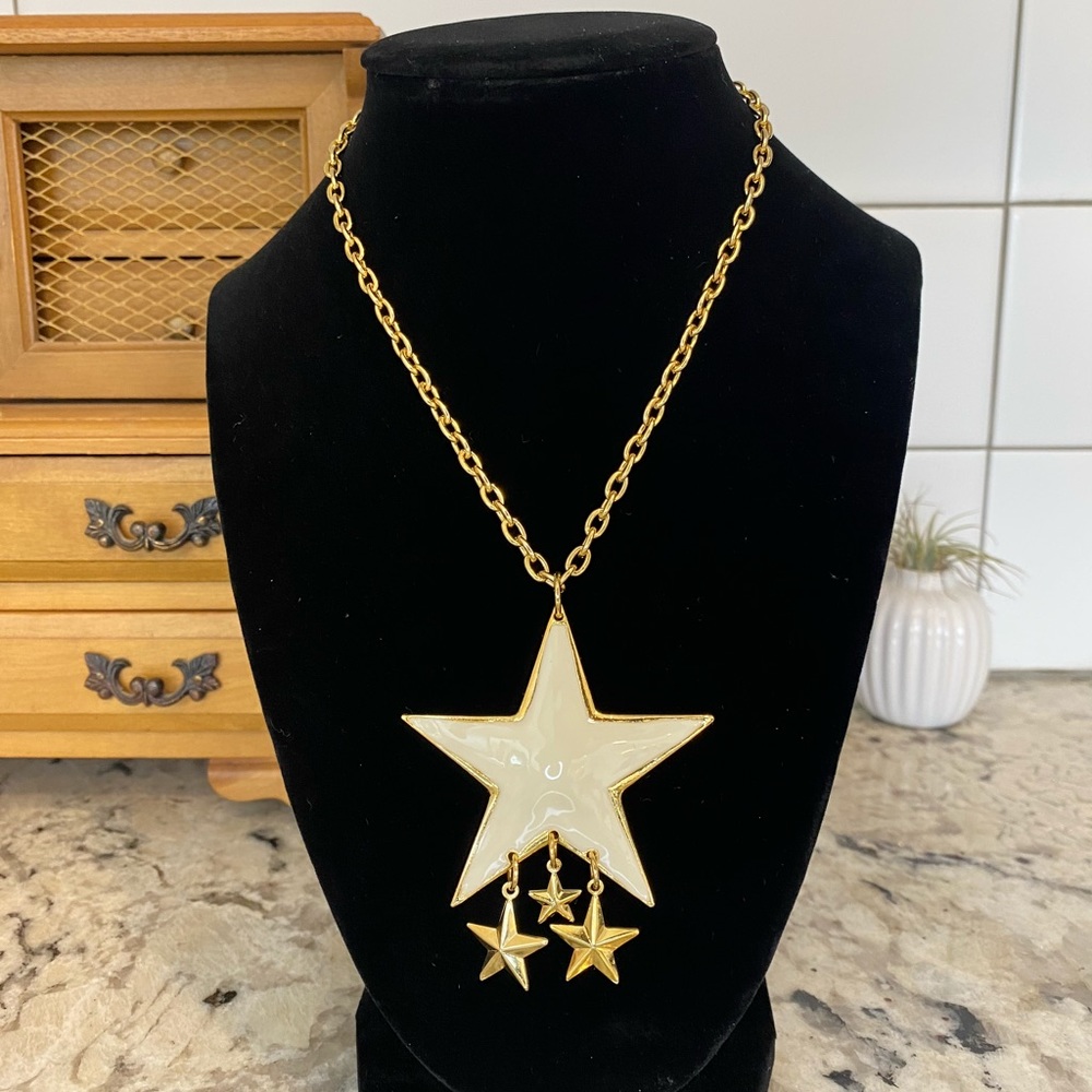 Gold Tone White Star Necklace